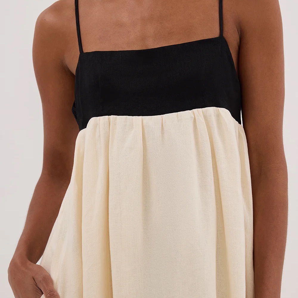 American Eagle Black and Cream Spaghetti Strap Bubble Dress
